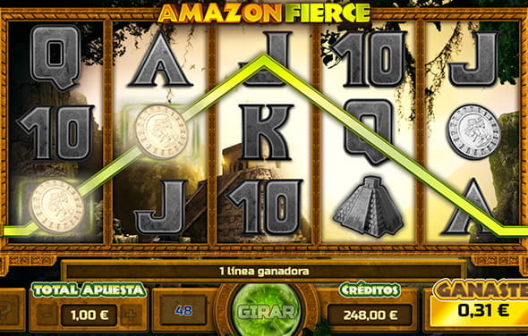 Pantalla durante una partida a la slot Amazon Fierce en uno de los casinos con Gaming1.