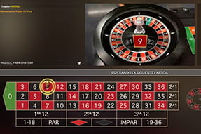 Vista general de la mesa de ruleta en vivo desde el casino Paf.