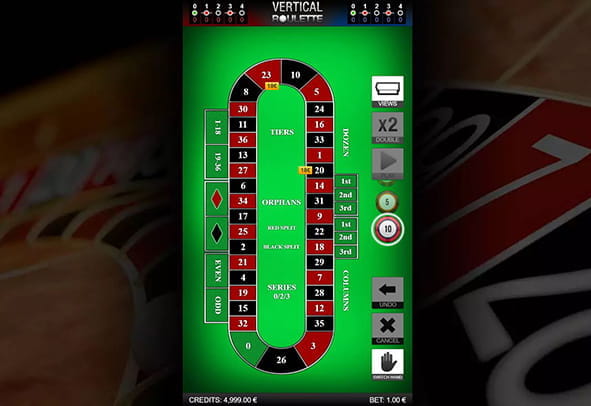 Tablero de la ruleta vertical online en versión racetrack.