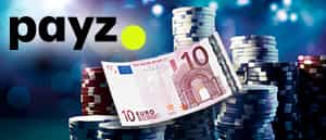 Logo de Payz plasmado en un fondo de monedas y un billete de 10€.