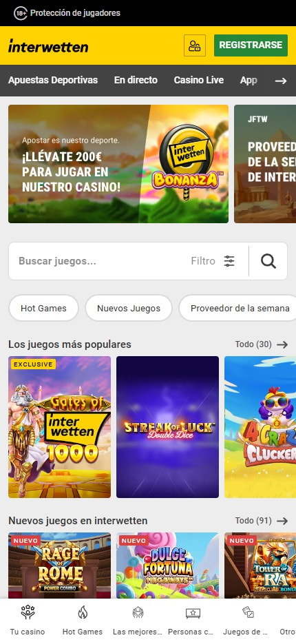 Página de inicio del casino Interwetten.