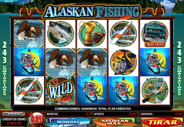 La imagen muestra una partida a la slot Alaskan Fishing.