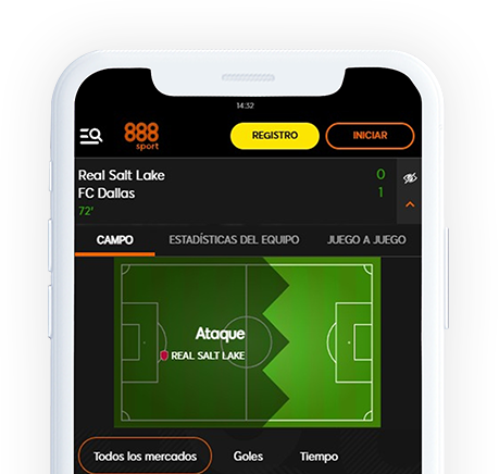 Un móvil con la página web de 888sport en la pantalla.