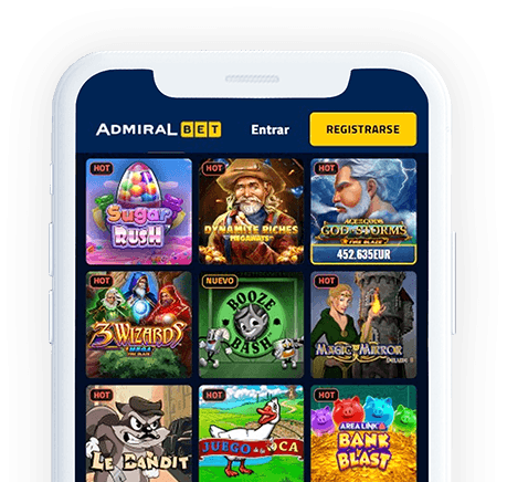 Un móvil con la página web de AdmiralBet en la pantalla.