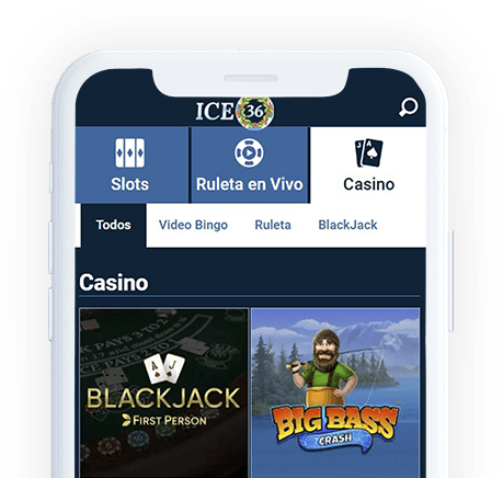Un móvil con la página web de ICE36 en la pantalla.