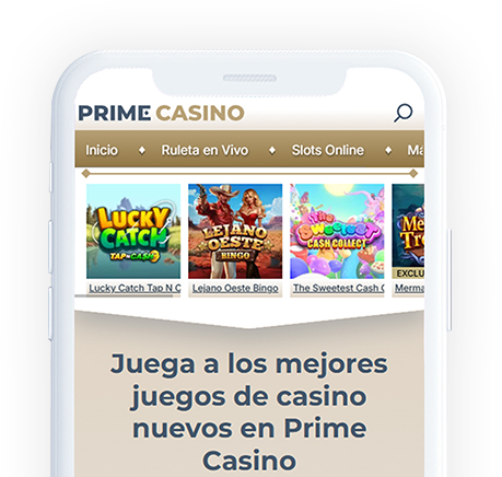 Un móvil con la página web de Prime Casino en la pantalla.