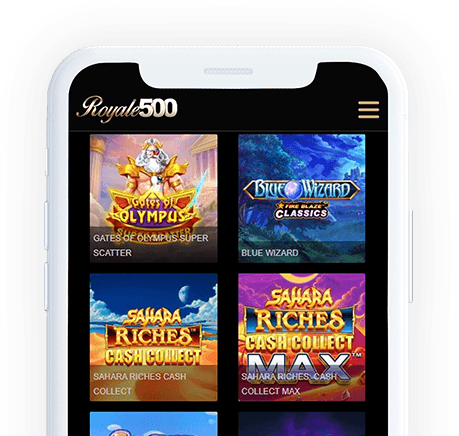 Un móvil con la página web de Royale500 en la pantalla.