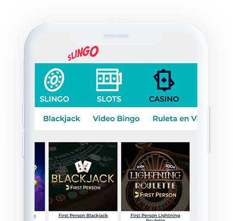 Un móvil con la página web de Slingo en la pantalla.