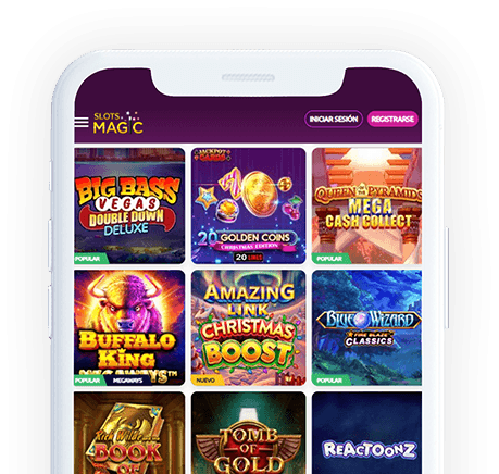 Un móvil con la página web de SlotsMagic en la pantalla