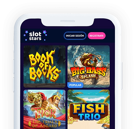 Un móvil con la página web de SlotStars en la pantalla.