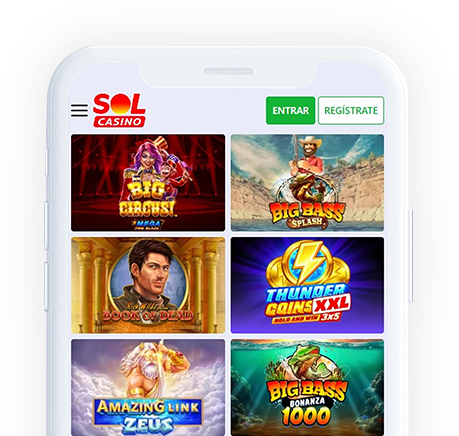 Un móvil con la página web de Solcasino en la pantalla.