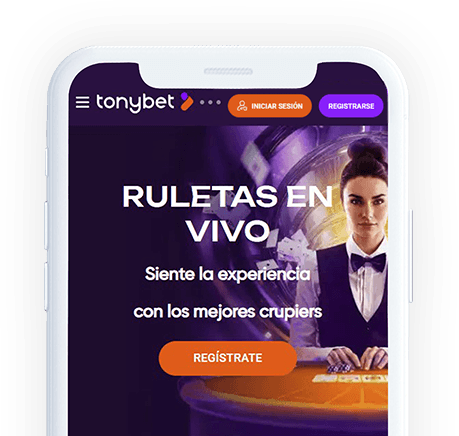 Un móvil con la página web de TonyBet en la pantalla.