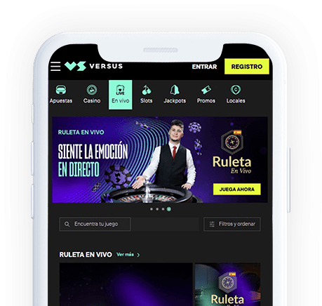 Un móvil con la página web de VERSUS en la pantalla.