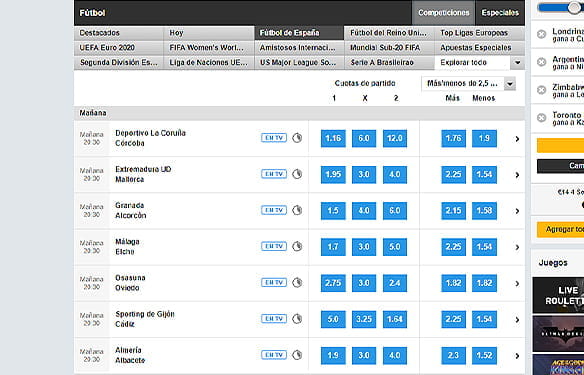 La página de apuestas de fútbol en el operador Betfair.