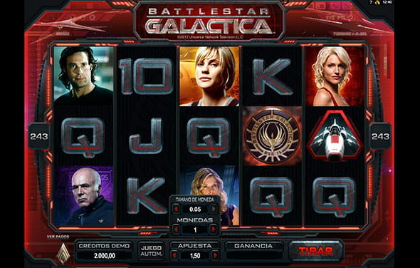 Pantalla de juego de la tragaperras de Microgaming Battlestar Galactica.