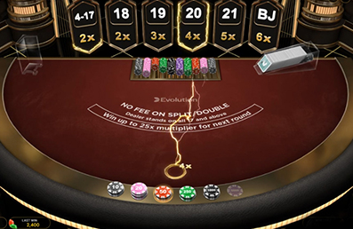 Una mesa de First Person Blackjack con multiplicadores de apuesta