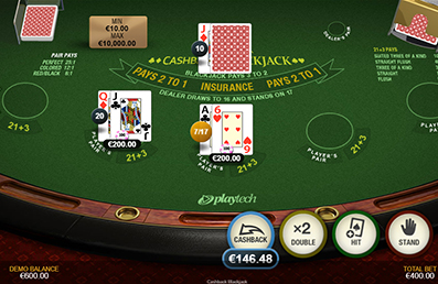 Mesa de Cashback Blackjack con dos manos 