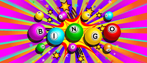 Bolas con las diferentes letras de la palabra bingo y cartones de fondo.