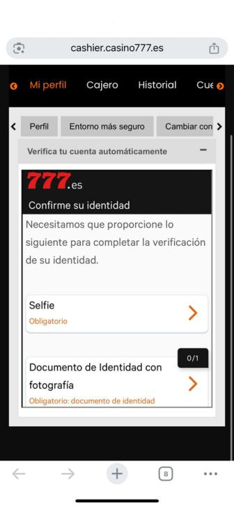 Verificación de identidad en Casino777.