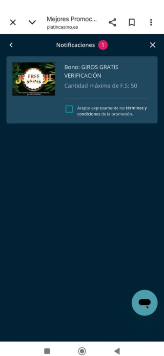 Promoción activa de giros gratis en Platincasino