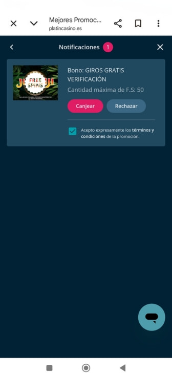 Activación del bono de tiradas gratis en Platincasino