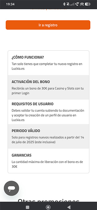 Condiciones del bono sin depósito de Luckia