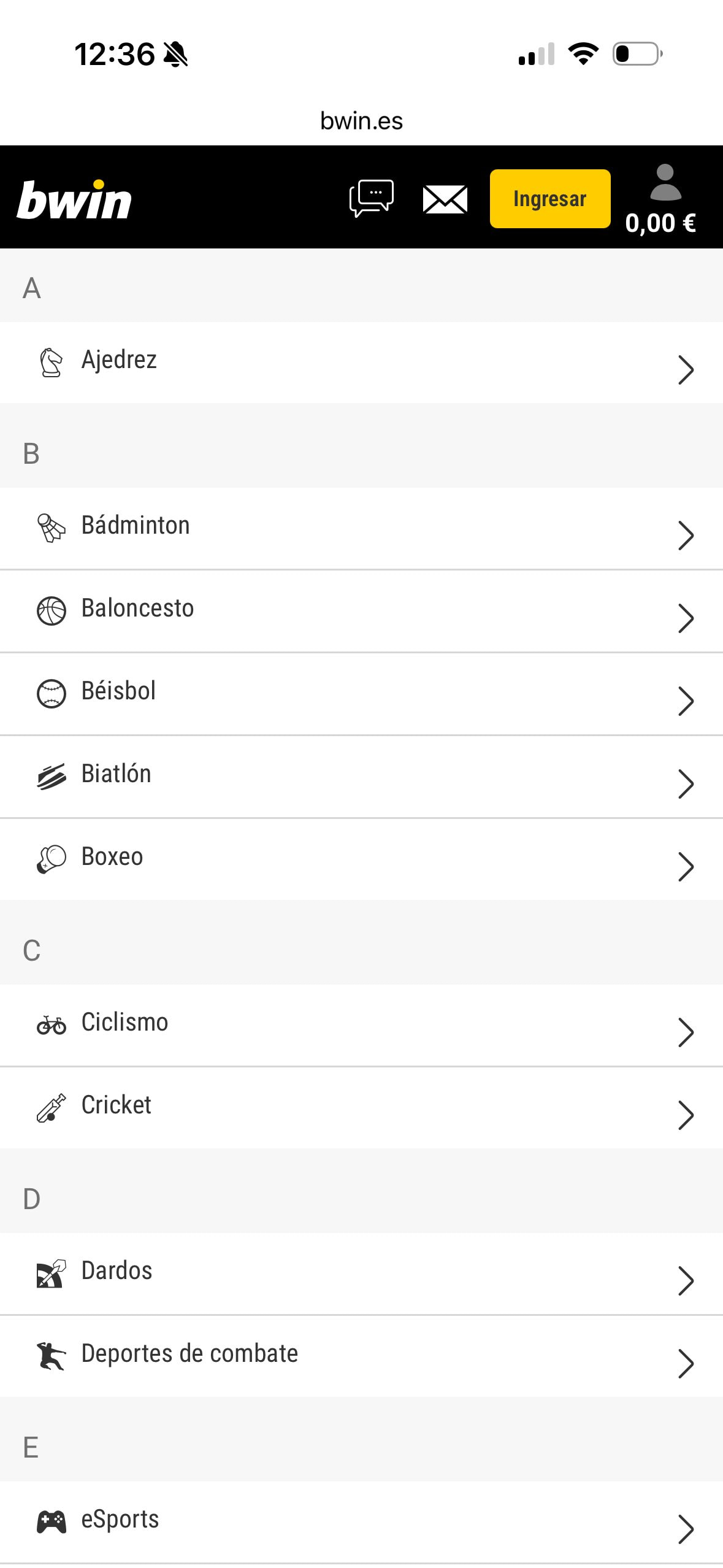Mercados disponibles en la casa de apuestas bwin