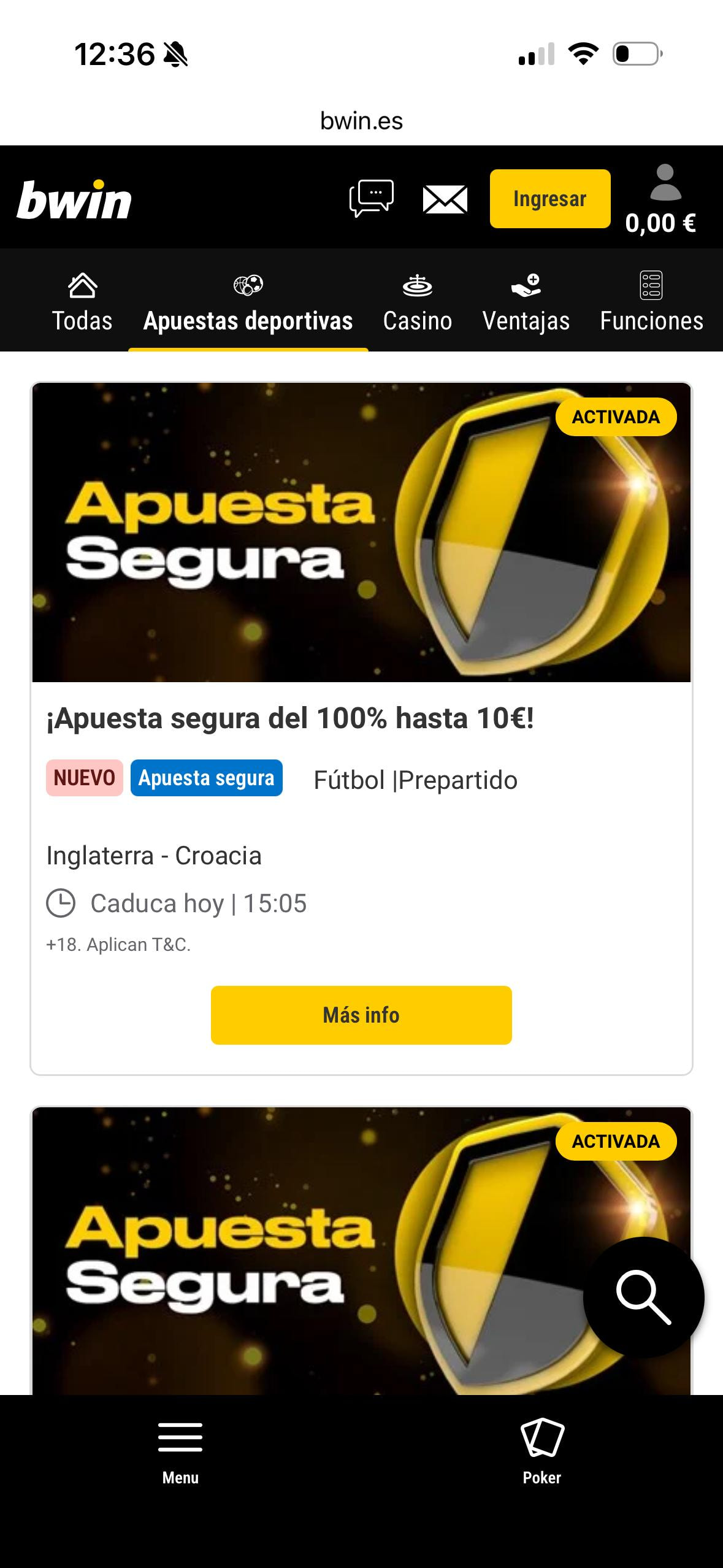 Ofertas disponibles en la casa de apuestas bwin