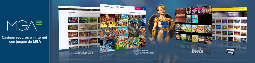Selección de pantallas de los mejores casinos online españoles con tragaperras de MGA.