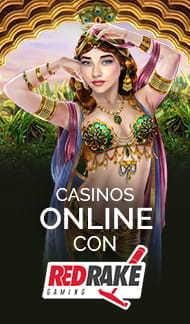 El personaje femenino de la slot de Red Rake Mata Hari: la espaía, y un texto que reza Casinos conline con Red Rake.