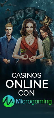 Portada de la slot Immortal Romance con la leyenda casinos online con Microgaming.
