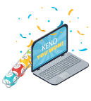 Bolas de keno al lado de un portátil.