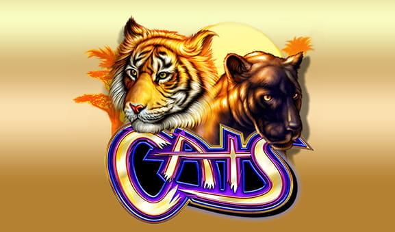 Portada de la slot Cats de IGT con un tigre, una pantera negra y el nombre de la máquina.