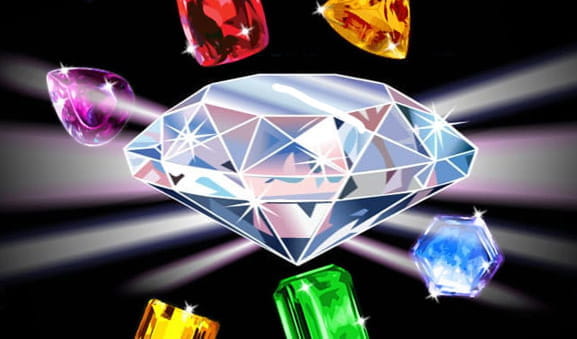 Portada de la slot Da Vince Diamonds de IGT con montones de diamantes de varios colores.