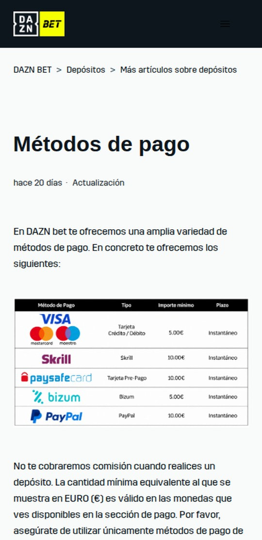 DAZN Bet móvil: depósito