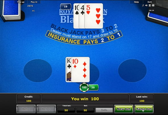 Tablero original del juego de blackjack Royal Crown para casinos online.