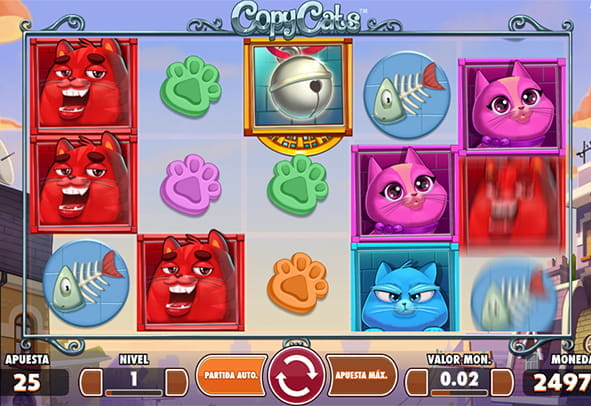 Imagen previa de la slot Copy Cats y un botón de Juega ahora para probar la versión demo.