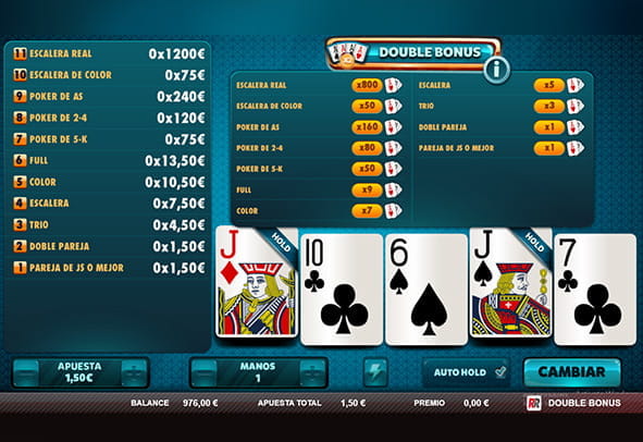 Pantalla del vídeo póker Double Double Bonus.