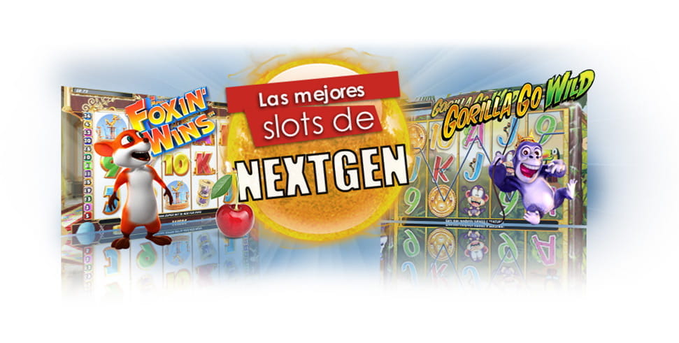 Pantalla de juego de las slots Foxin' Wins y Gorilla Go Wild y en el centro se puede leer: las mejores slots de NextGen.