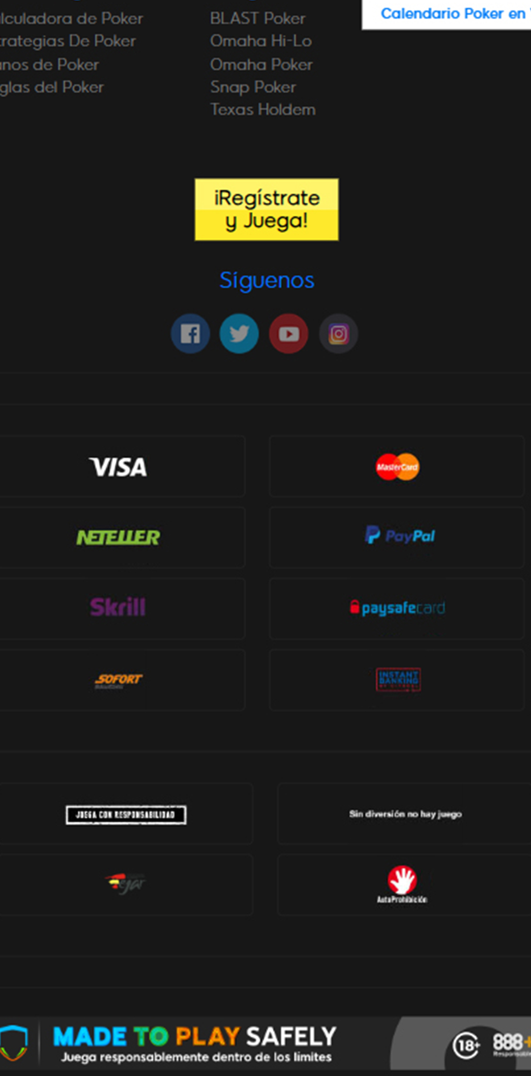 Sección de formas de pago en el casino 888poker.