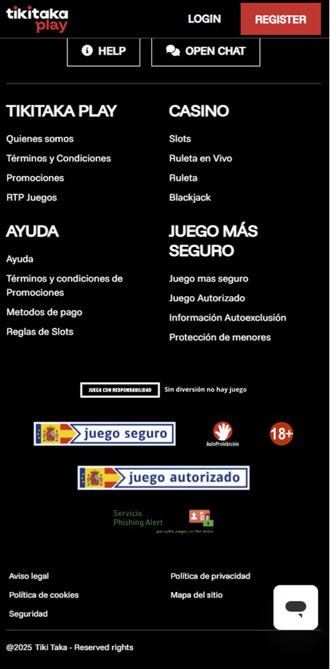 Sección de formas de pago en Tiki Taka Play.