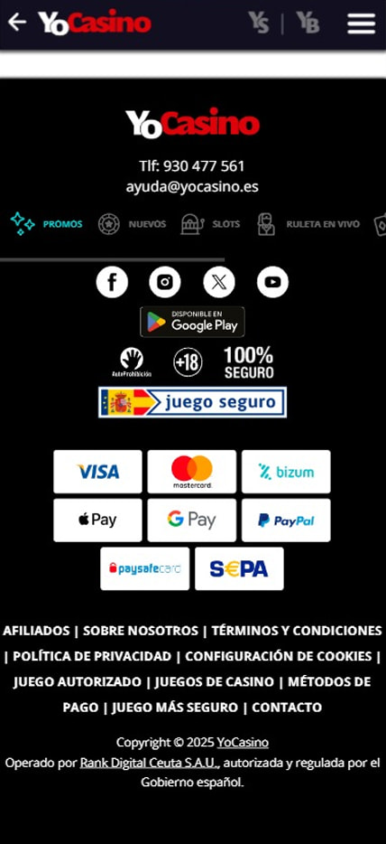 Sección de formas de pago en YoCasino