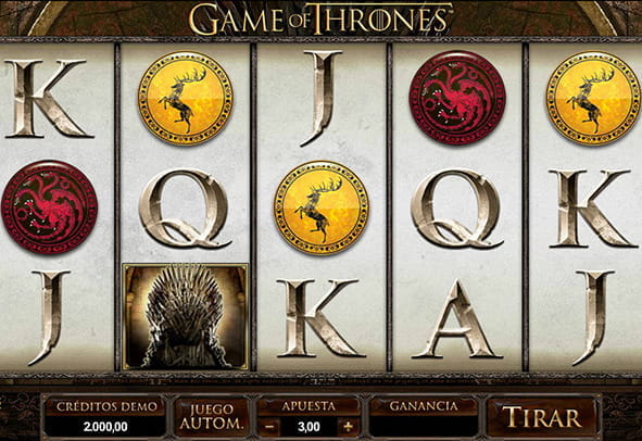 Pantalla de juego de la tragaperras de Microgaming Game of Thrones 243 líneas.