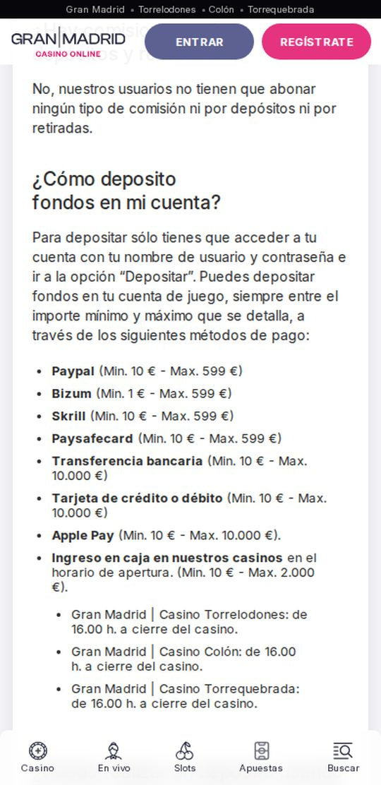 Gran Madrid Casino Online móvil: depósito