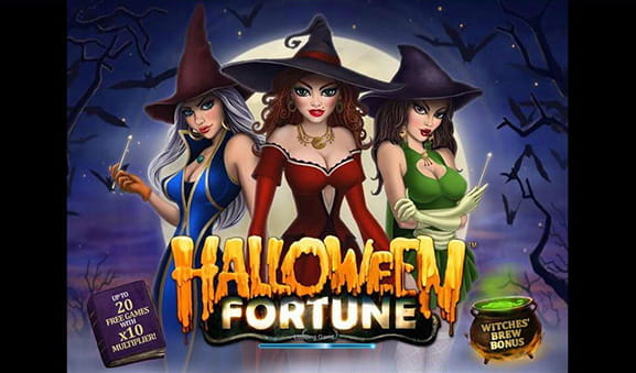 La portada de la slot Halloween Fortune con tres brujas protagonistas.