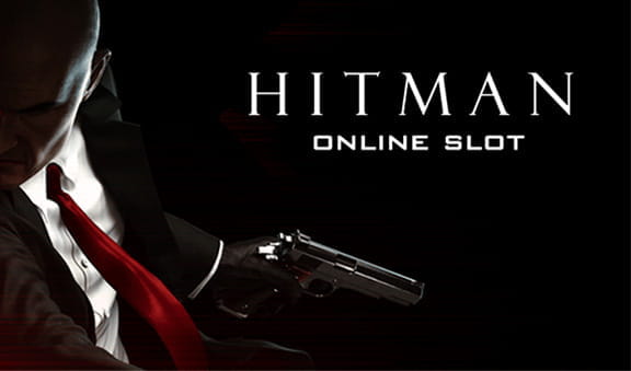 Logo del juego slot Hitman con el protagonista en contraste sujetando un arma.