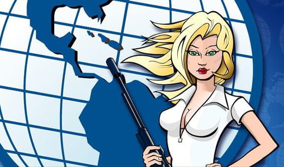 Imagen principal de la slot Agent Jane Blonde en la que se ve a su protagonista sujetando un arma.
