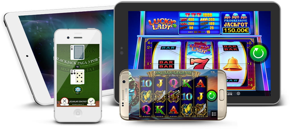 Varios dispositivos móviles con imágenes de las slots desarrolladas por iSoftBet.