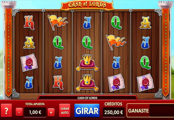 Tablero de la slot Cash of Lords con cinco rodillos y cuatro filas.