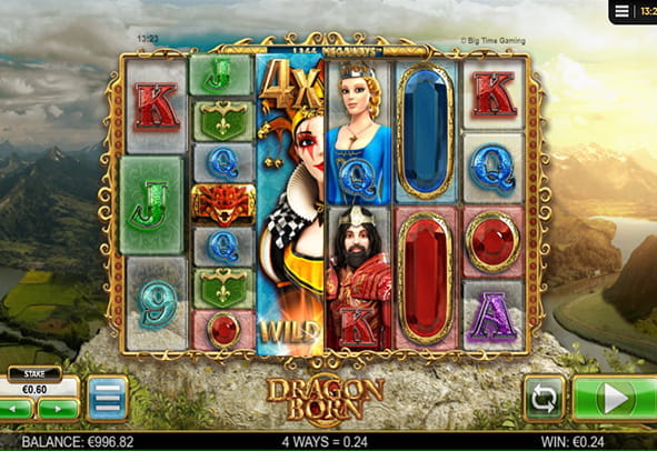 Tablero del juego de slot Dragon Born para casinos online.